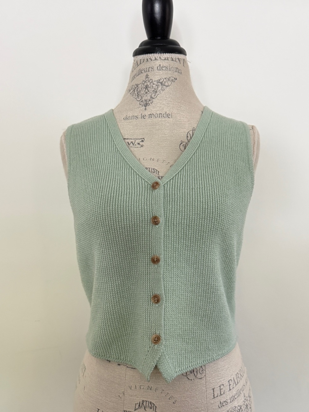 Sincerly Jules Green Knit Button Front Vest